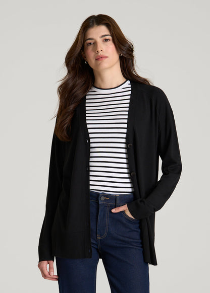 American Tall Women Linen Blend Knit Cardigan for Tall Women in Black