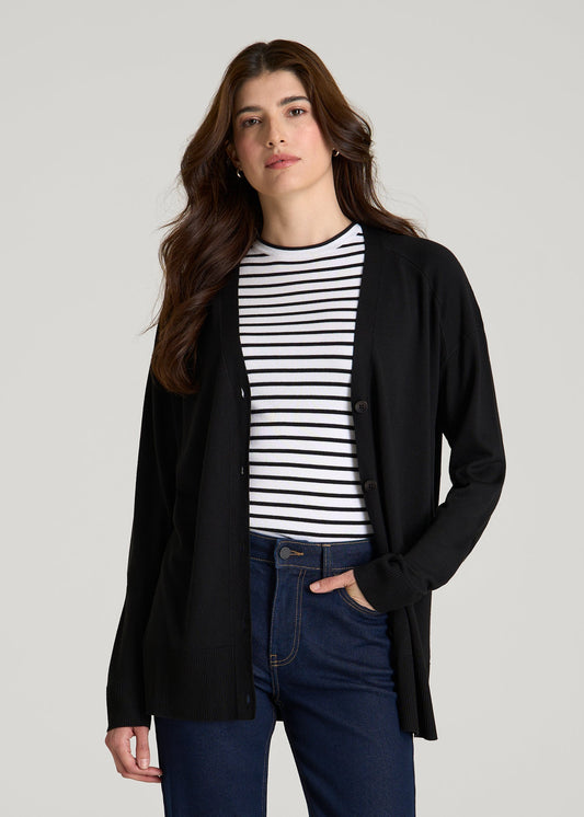 American Tall Women Linen Blend Knit Cardigan for Tall Women in Black