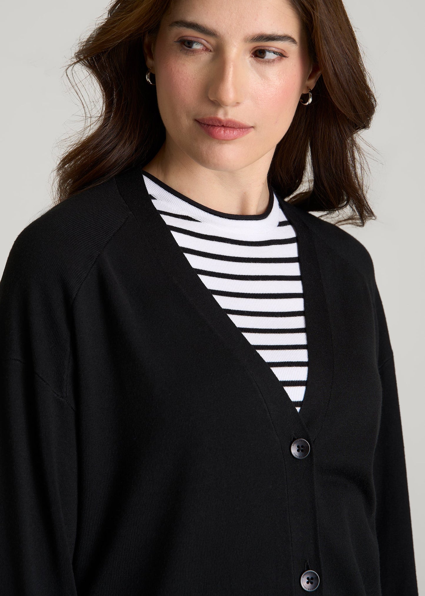 American Tall Women Linen Blend Knit Cardigan for Tall Women in Black