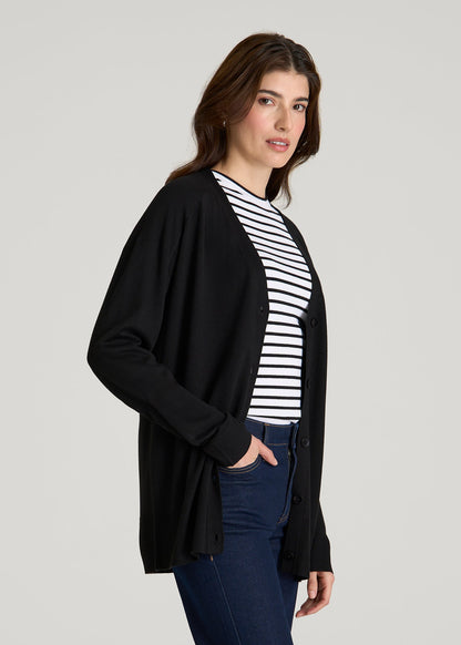 American Tall Women Linen Blend Knit Cardigan for Tall Women in Black