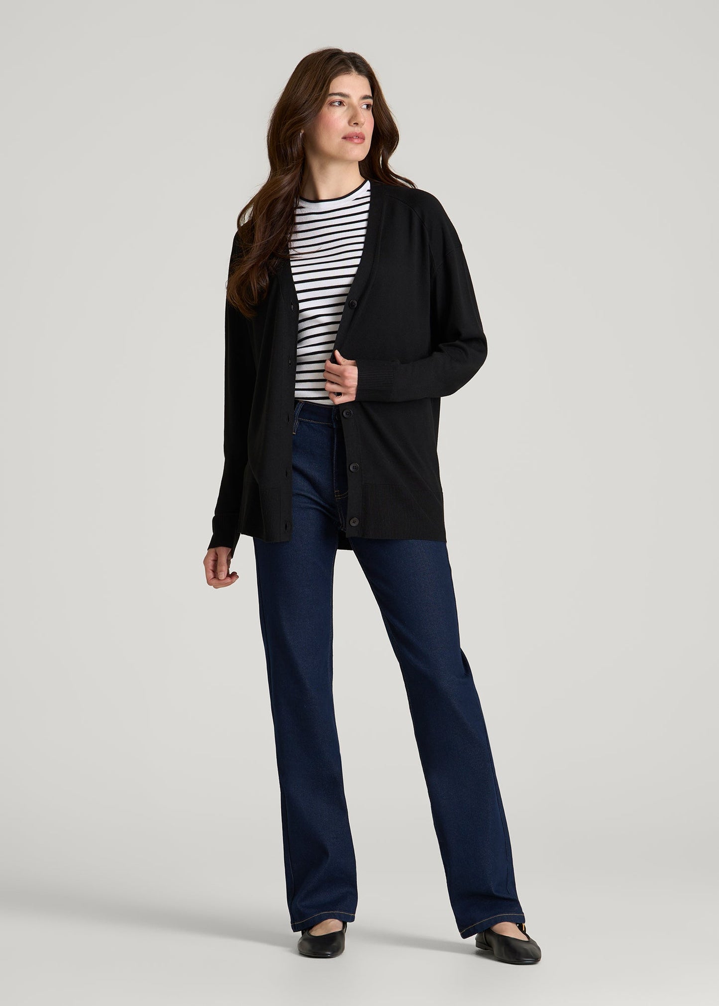 American Tall Women Linen Blend Knit Cardigan for Tall Women in Black