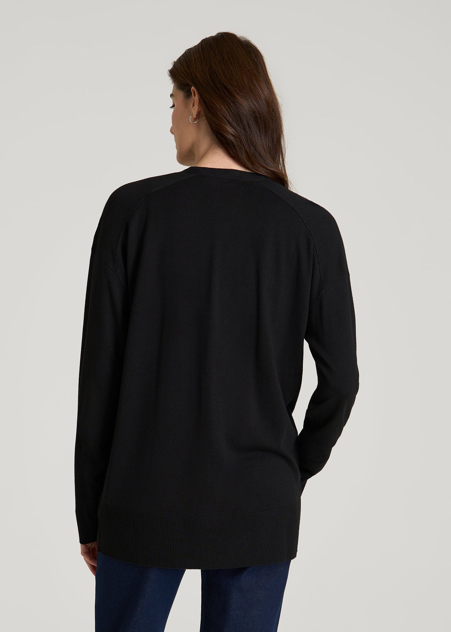 American Tall Women Linen Blend Knit Cardigan for Tall Women in Black