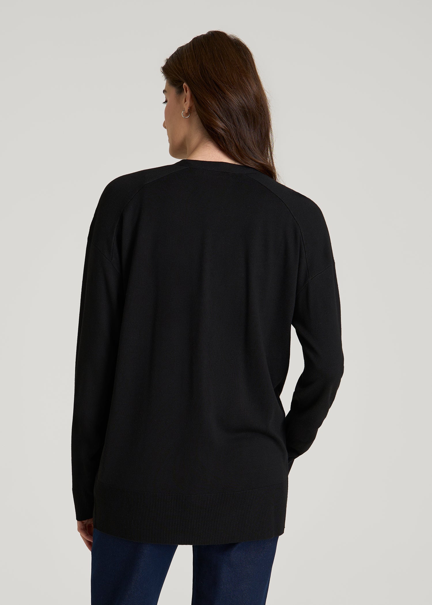 American Tall Women Linen Blend Knit Cardigan for Tall Women in Black