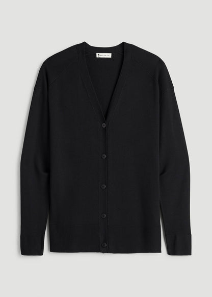 American Tall Women Linen Blend Knit Cardigan for Tall Women in Black
