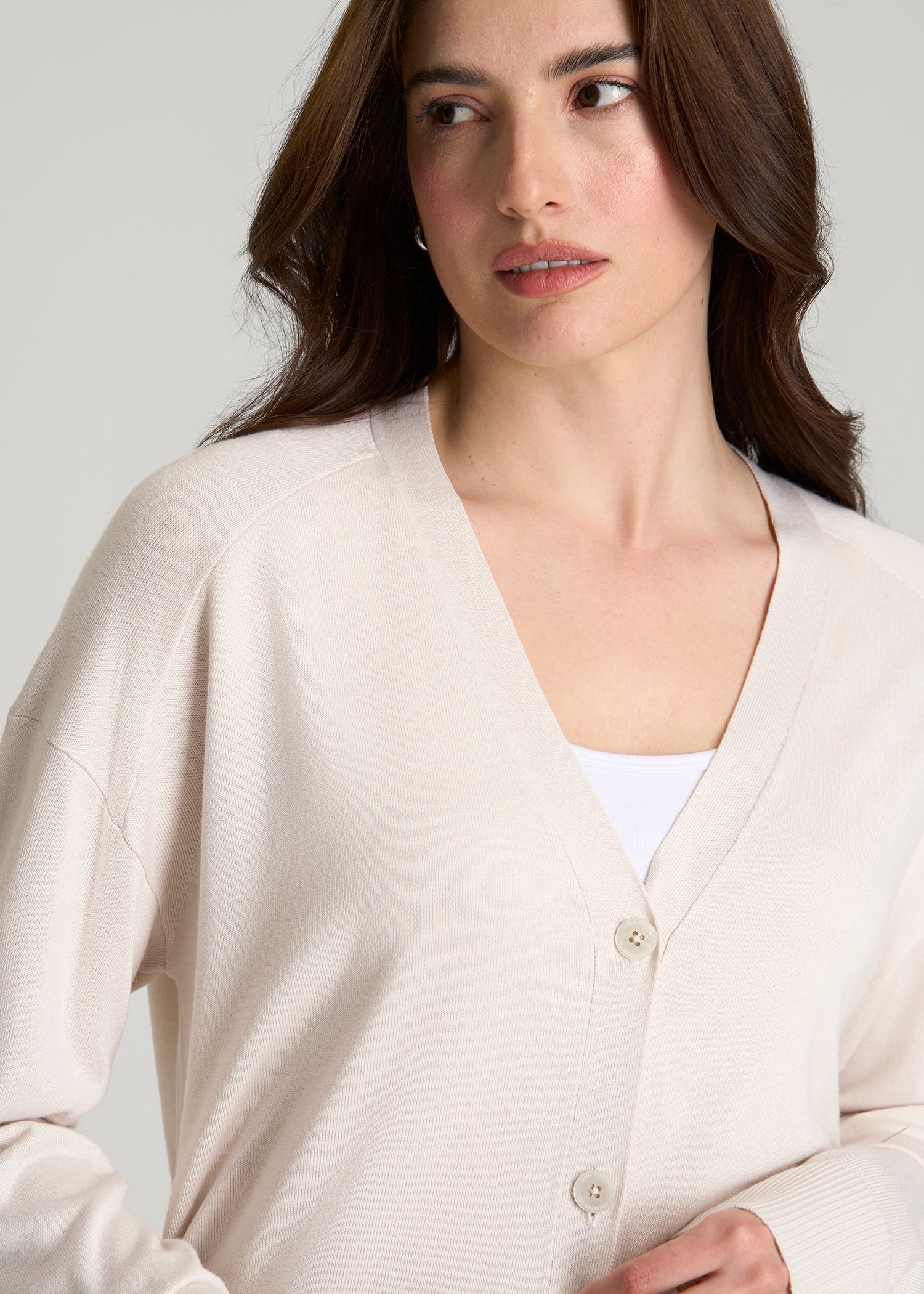 American Tall Women Linen Blend Knit Cardigan for Tall Women in White Sand