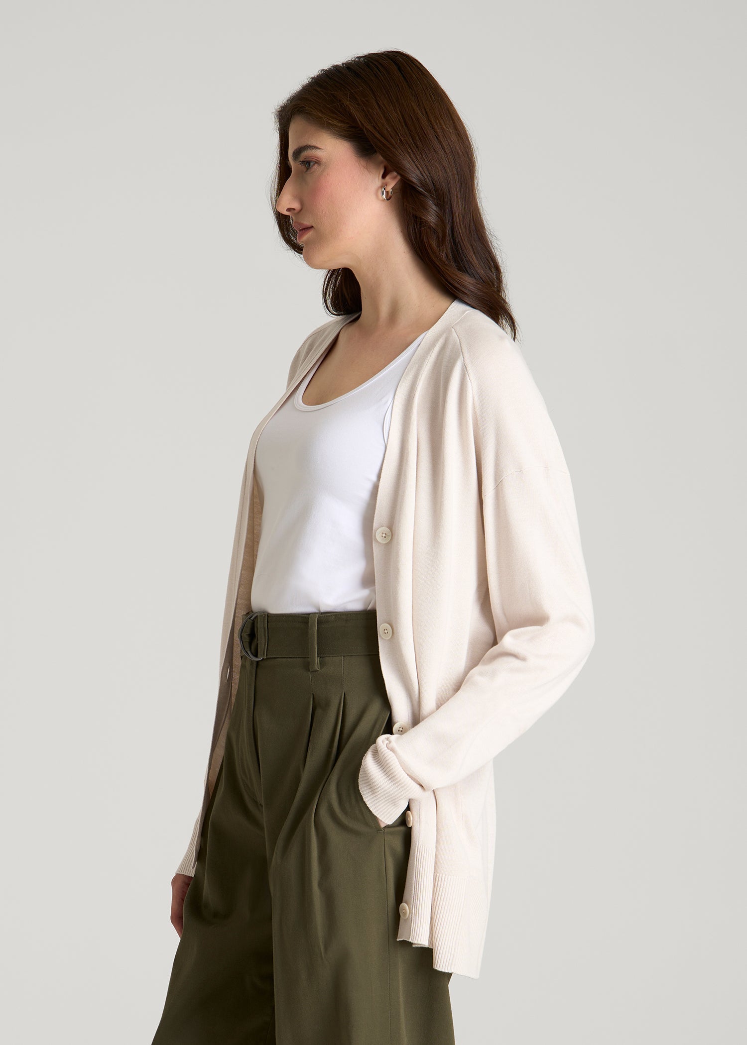 American Tall Women Linen Blend Knit Cardigan for Tall Women in White Sand