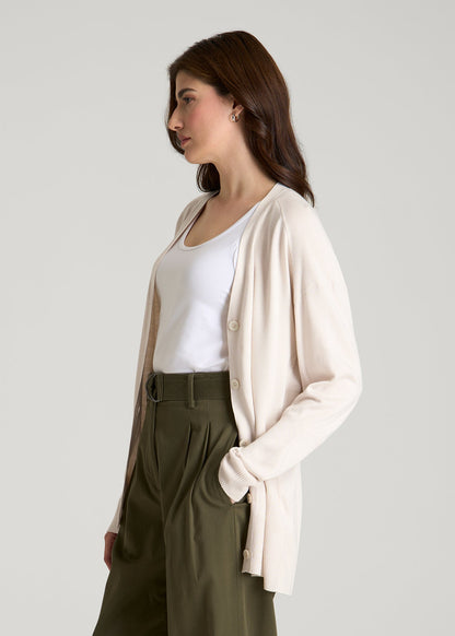 American Tall Women Linen Blend Knit Cardigan for Tall Women in White Sand