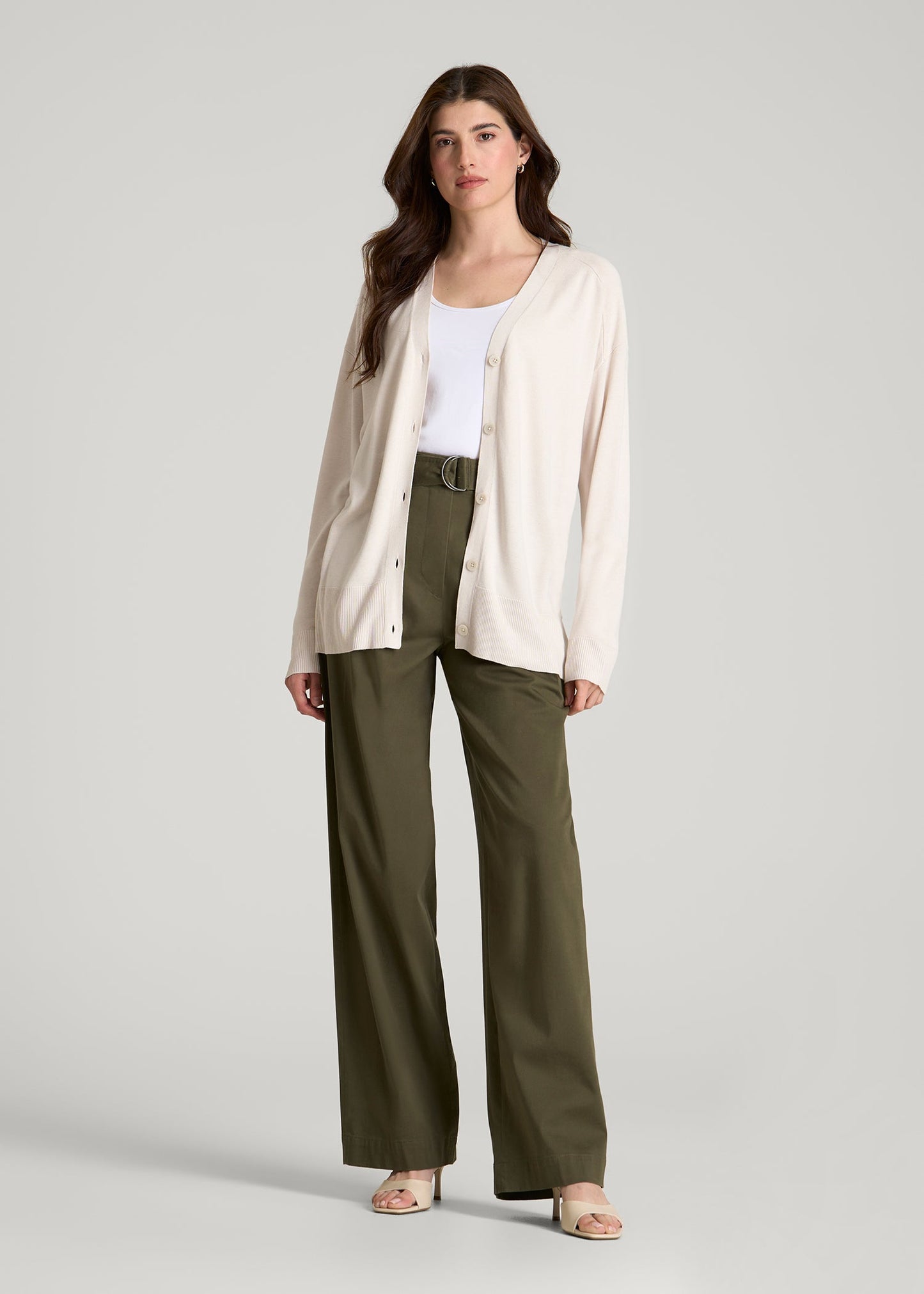 American Tall Women Linen Blend Knit Cardigan for Tall Women in White Sand