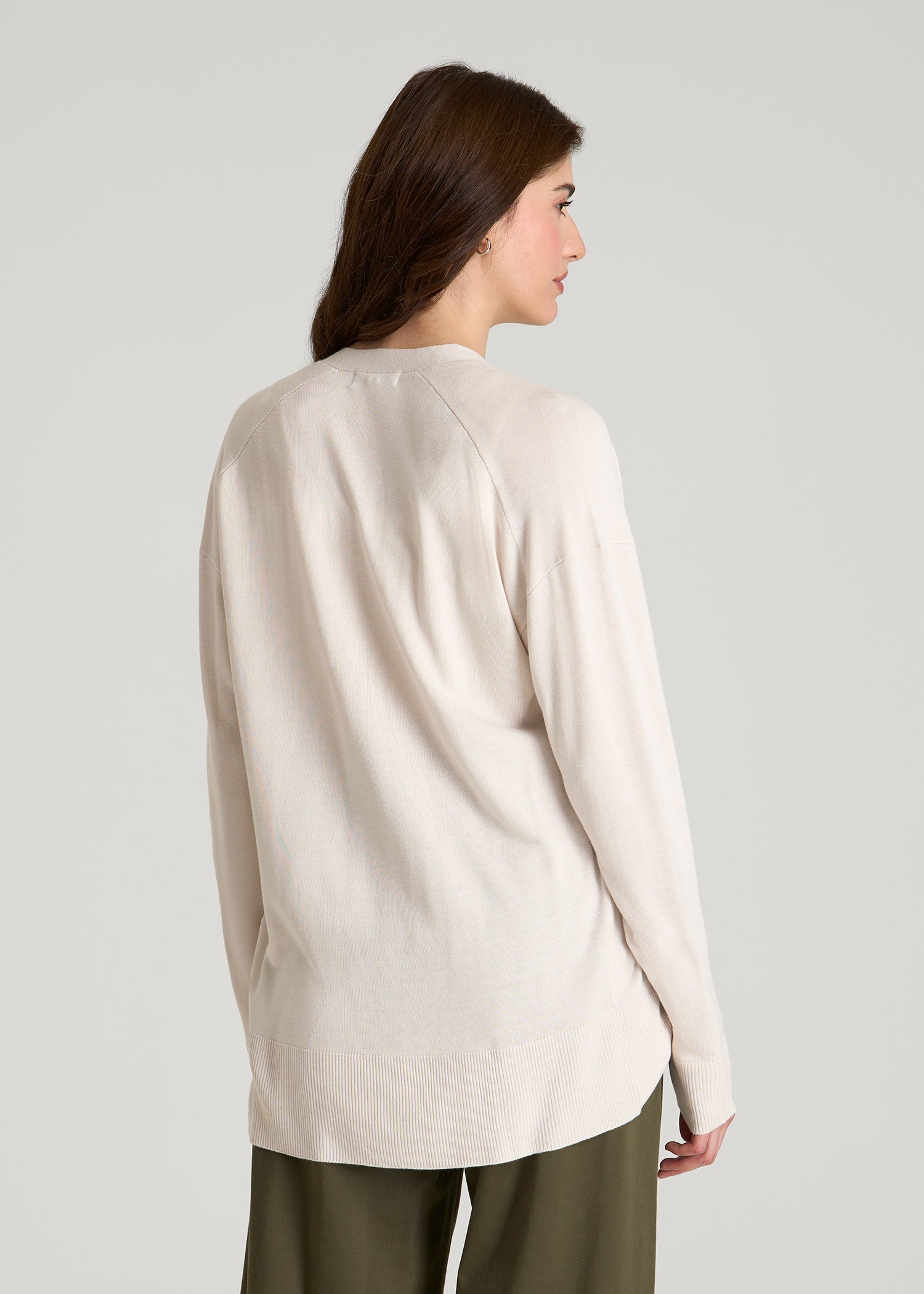 American Tall Women Linen Blend Knit Cardigan for Tall Women in White Sand