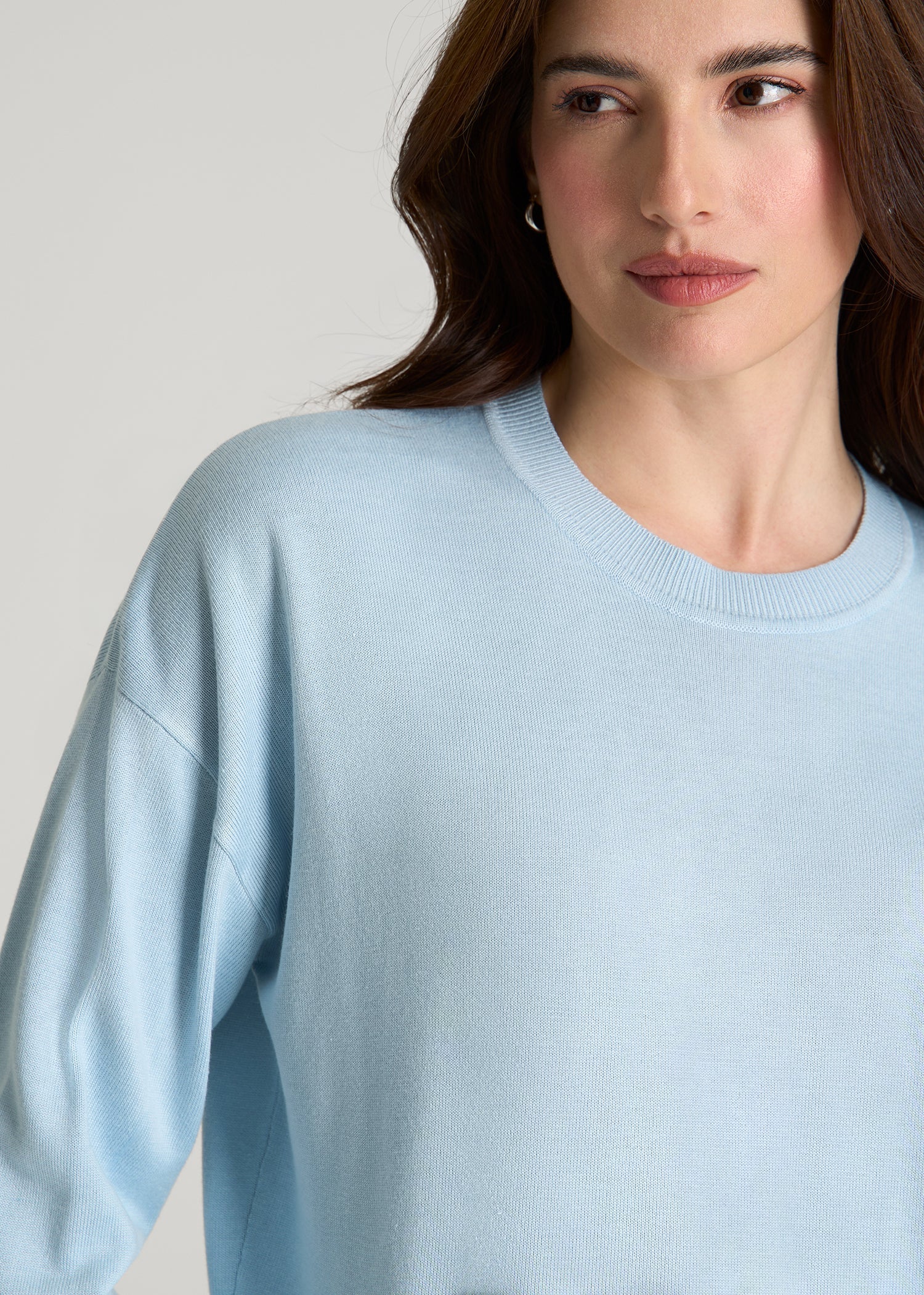 American Tall Women Linen Blend Knit Crewneck for Tall Women in Ice Blue