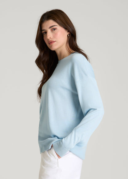 American Tall Women Linen Blend Knit Crewneck for Tall Women in Ice Blue