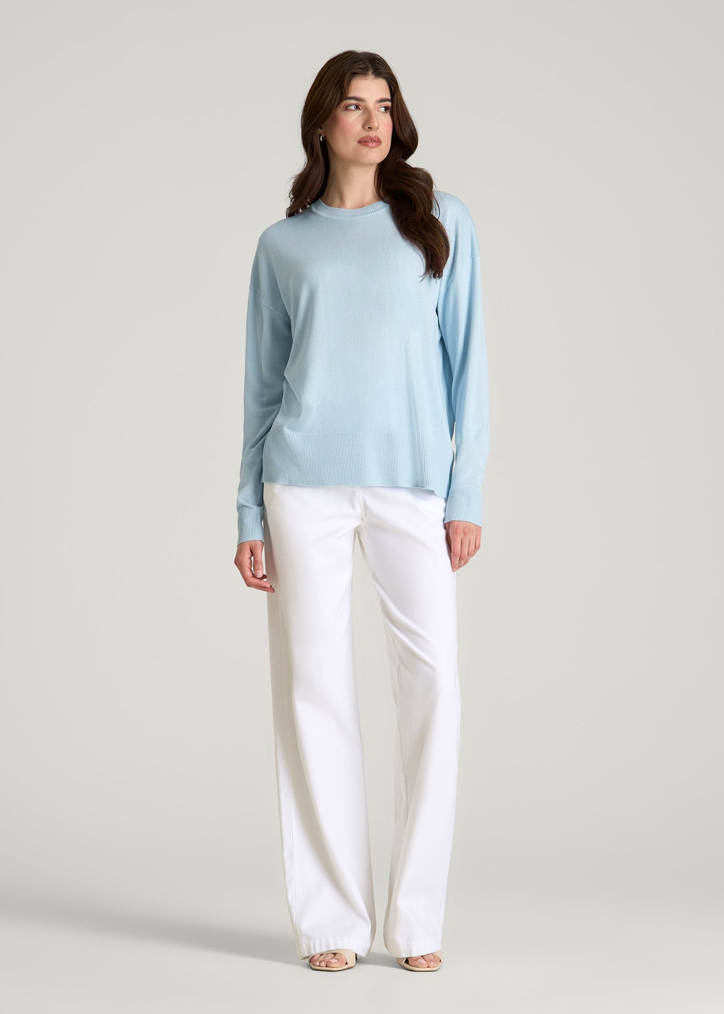 American Tall Women Linen Blend Knit Crewneck for Tall Women in Ice Blue