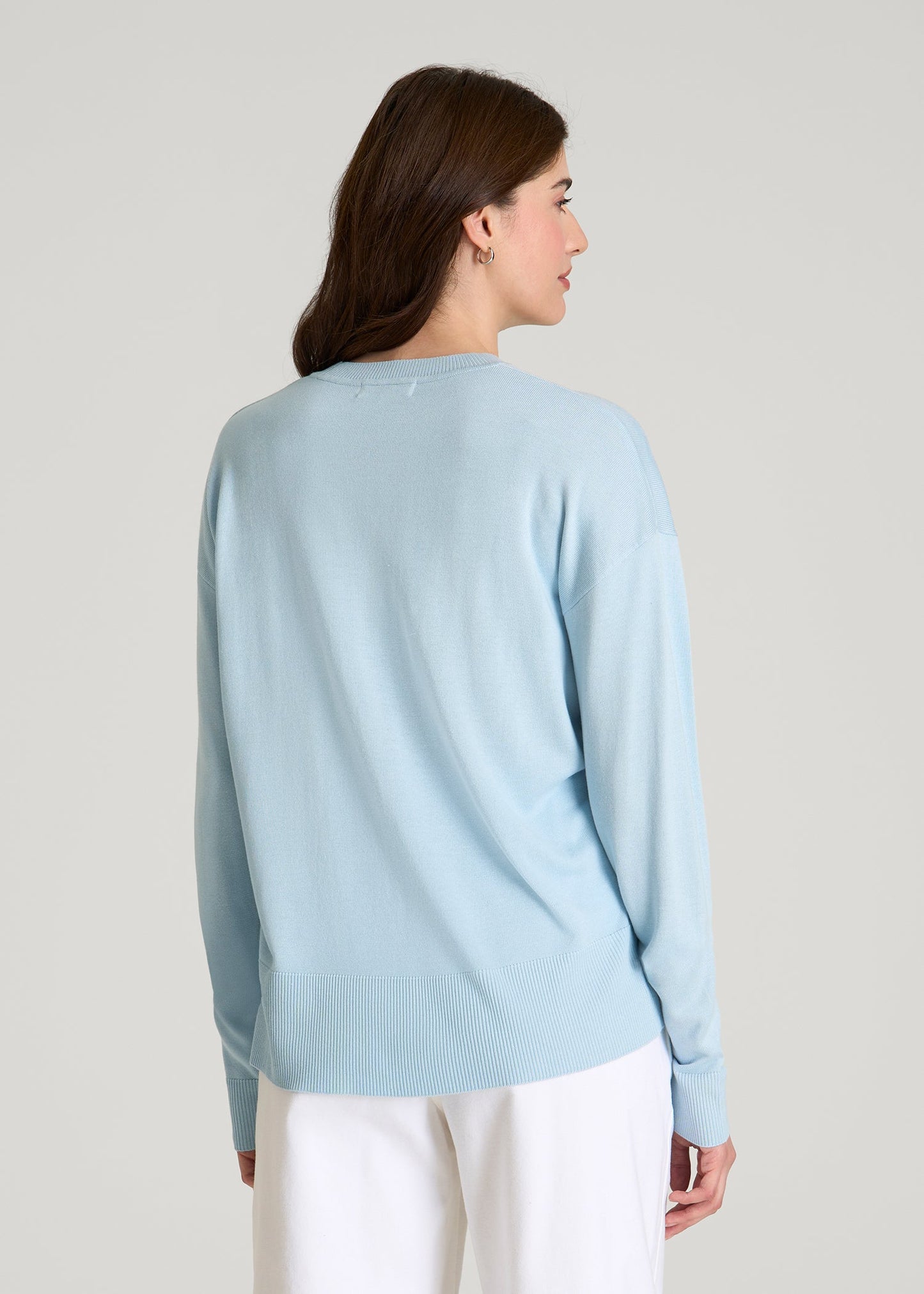 American Tall Women Linen Blend Knit Crewneck for Tall Women in Ice Blue