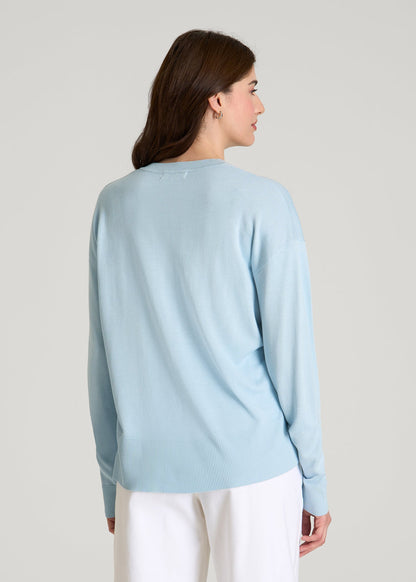 American Tall Women Linen Blend Knit Crewneck for Tall Women in Ice Blue
