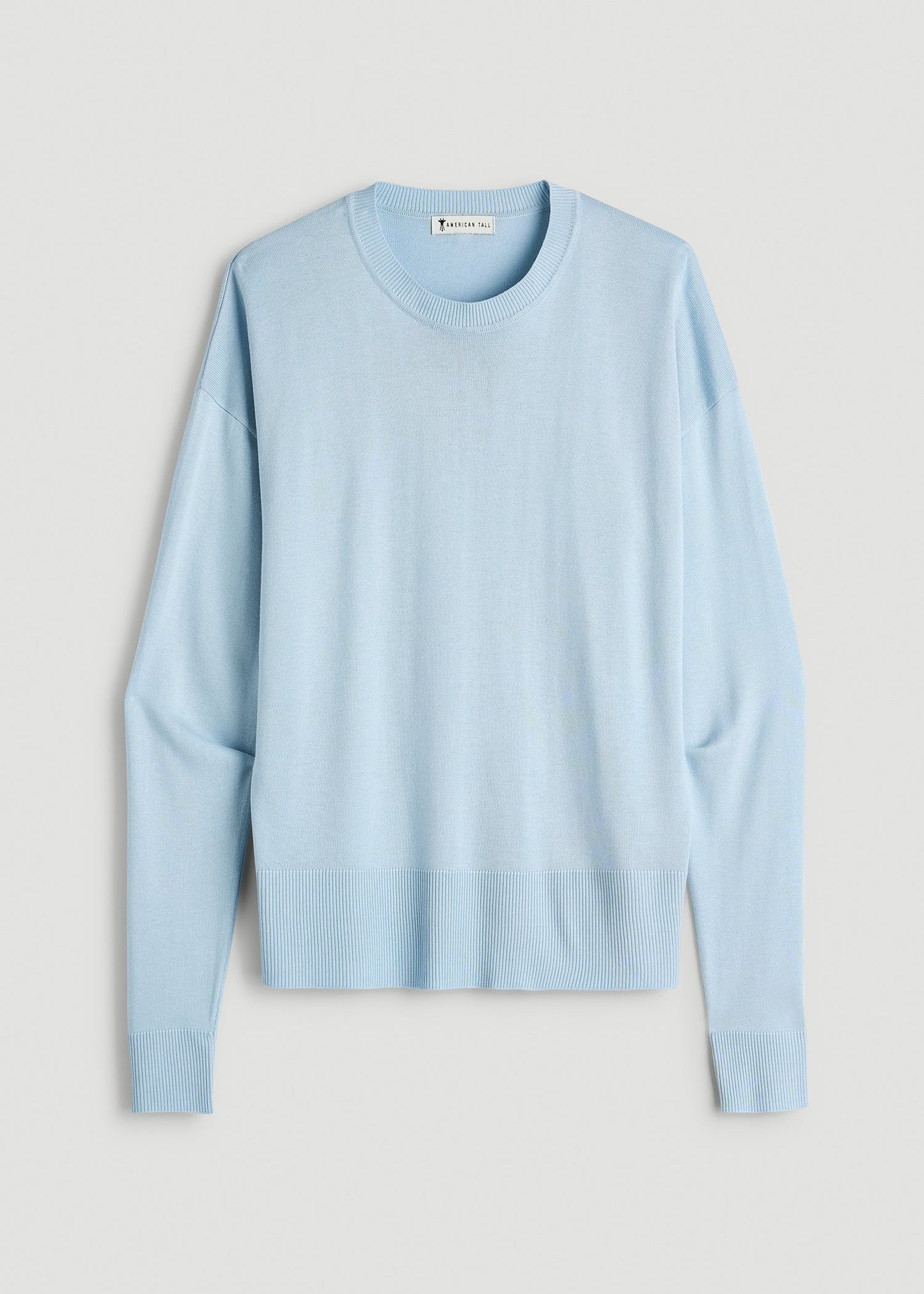 American Tall Women Linen Blend Knit Crewneck for Tall Women in Ice Blue