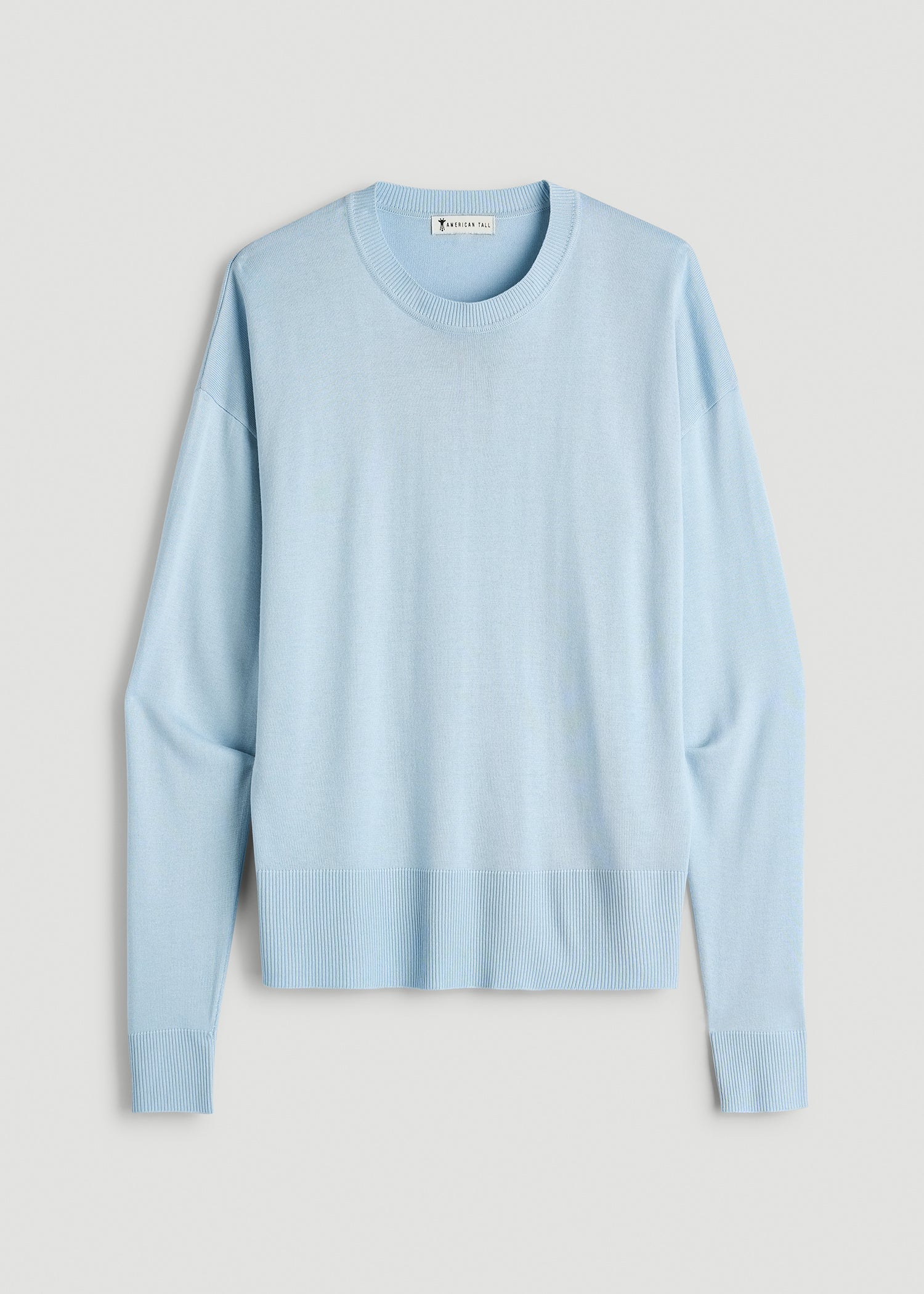 American Tall Women Linen Blend Knit Crewneck for Tall Women in Ice Blue