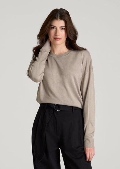 American Tall Women Linen Blend Knit Crewneck for Tall Women in Atmosphere