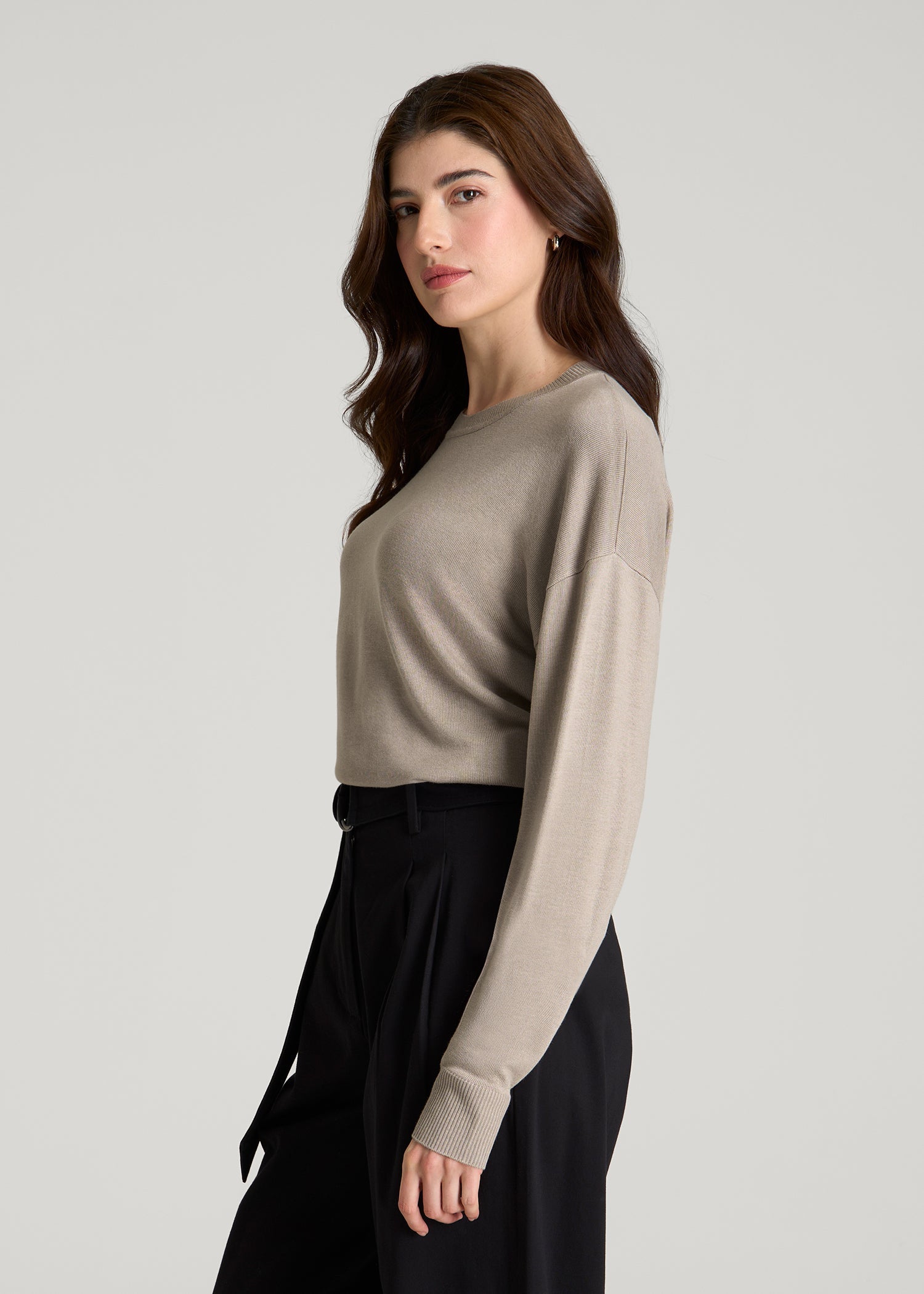 American Tall Women Linen Blend Knit Crewneck for Tall Women in Atmosphere