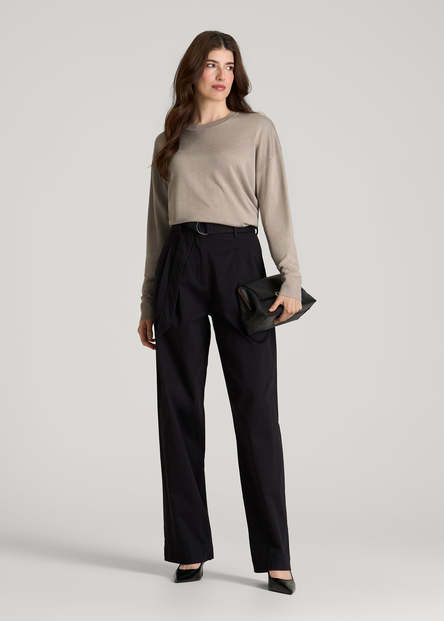American Tall Women Linen Blend Knit Crewneck for Tall Women in Atmosphere