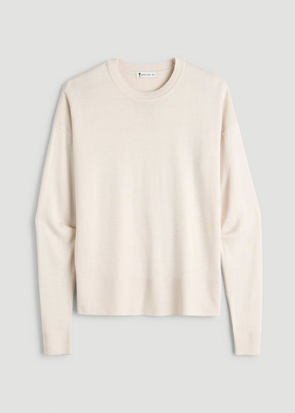 American Tall Women Linen Blend Knit Crewneck for Tall Women in White Sand