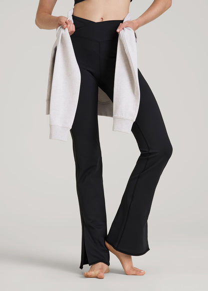 American Tall Women Balance Split Flare Pants for Tall Women in Black