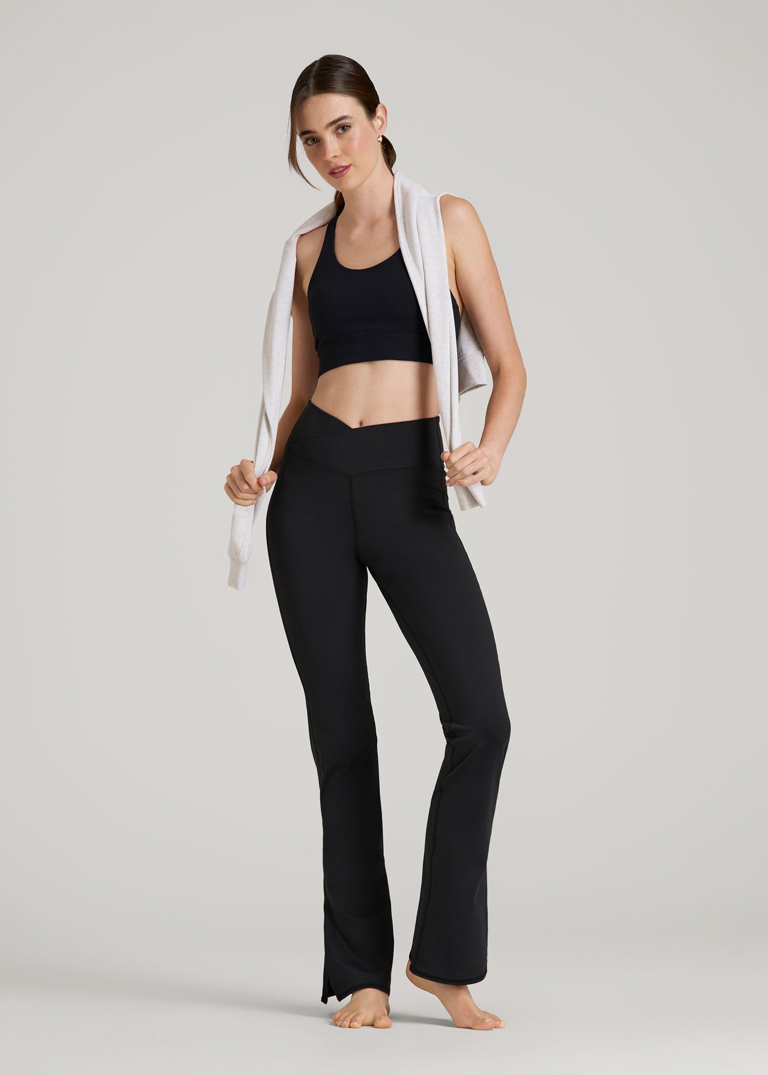 American Tall Women Balance Split Flare Pants for Tall Women in Black