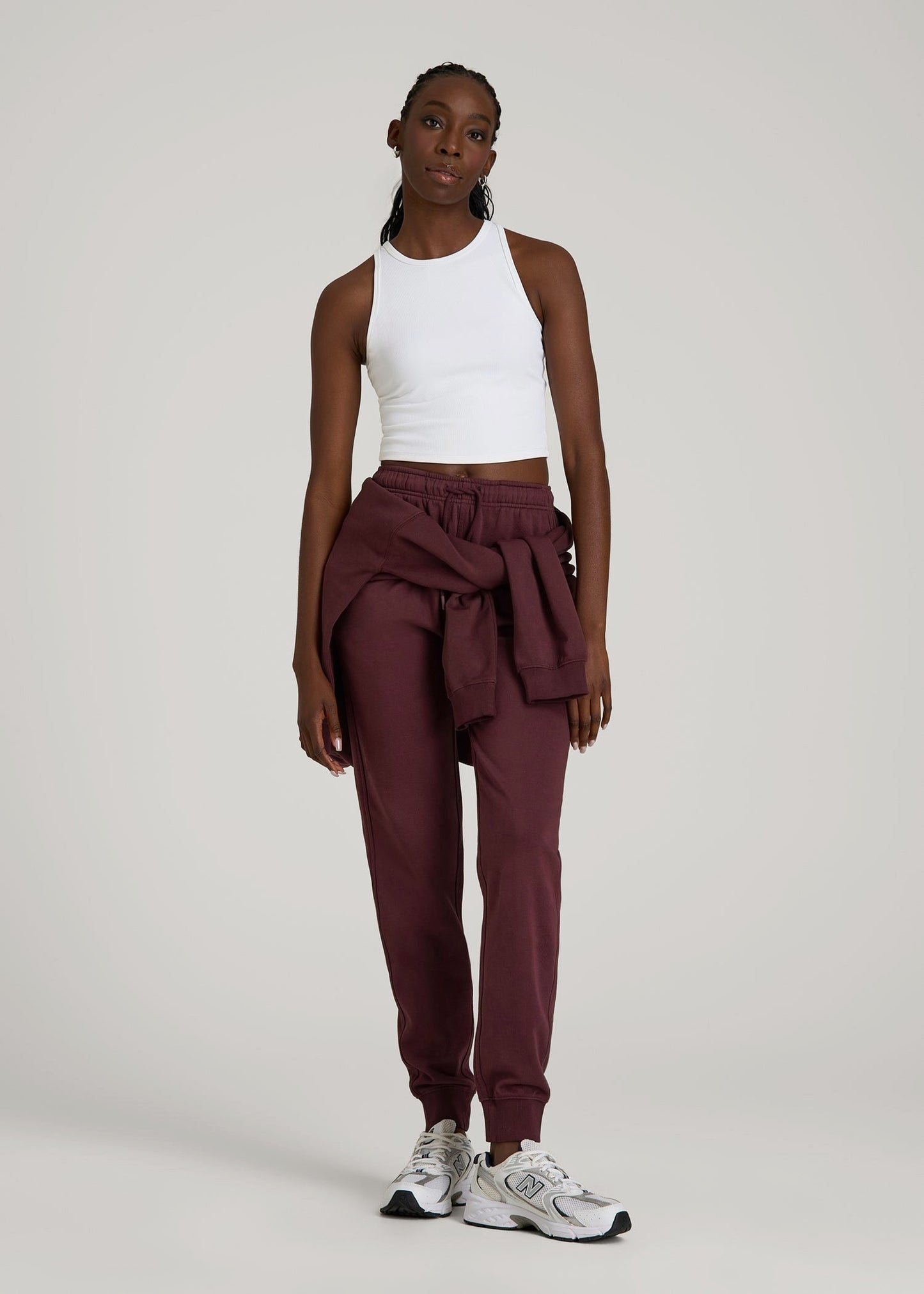 American Tall Women Garment Dyed Joggers for Tall Women in Washed Tawny Port