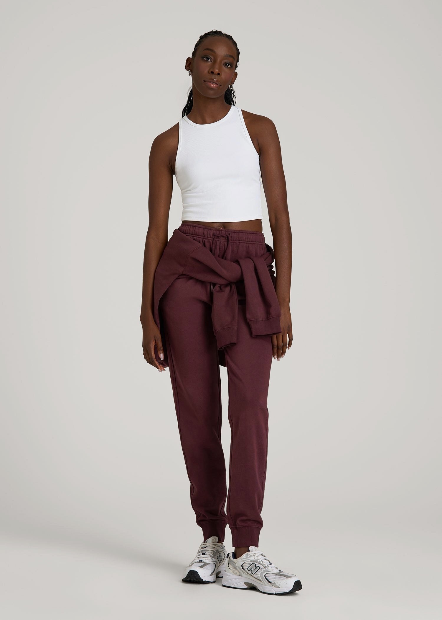 American Tall Women Garment Dyed Joggers for Tall Women in Washed Tawny Port