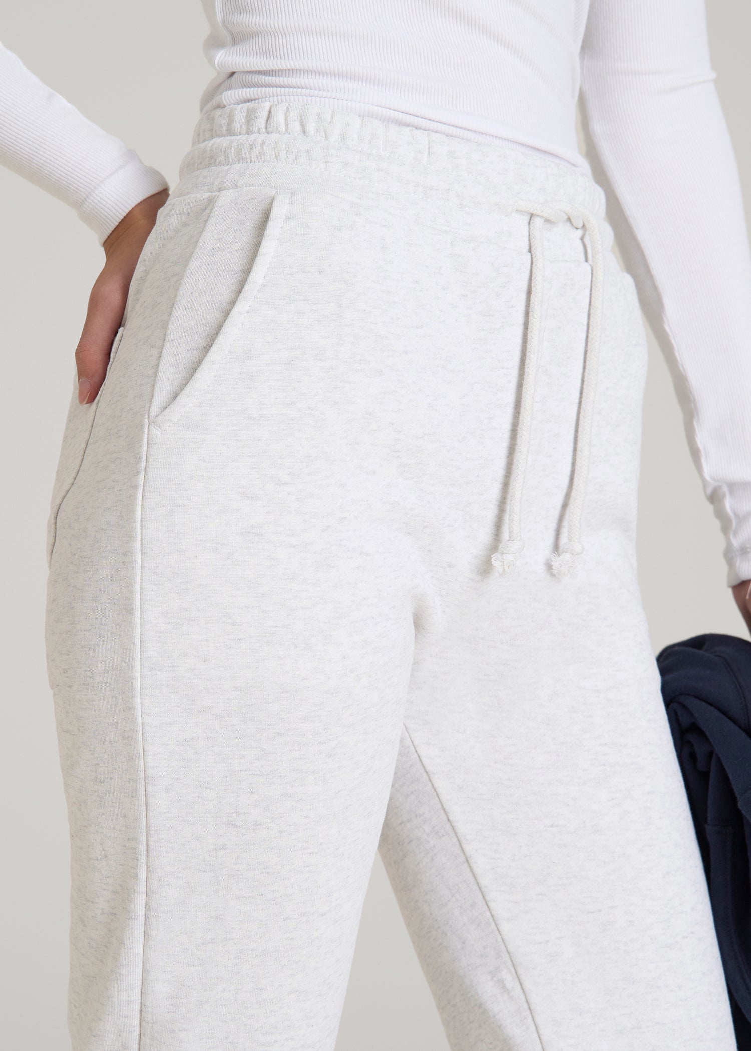 American Tall Women Wearever Fleece Slim Fit High-Waisted Garment Dye Sweatpants for Tall Women in Heather Cloud White
