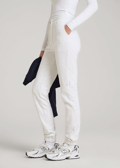American Tall Women Wearever Fleece Slim Fit High-Waisted Garment Dye Sweatpants for Tall Women in Heather Cloud White