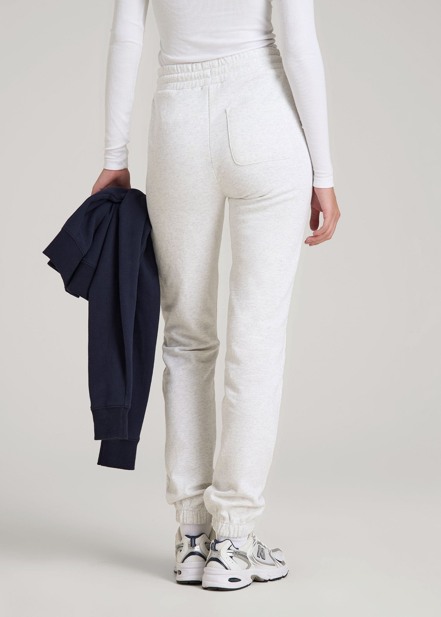 American Tall Women Wearever Fleece Slim Fit High-Waisted Garment Dye Sweatpants for Tall Women in Heather Cloud White