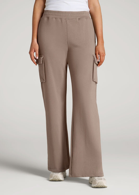 American Tall Women|Men French Terry Wide Leg Cargo Sweatpants for Tall Women in Portobello