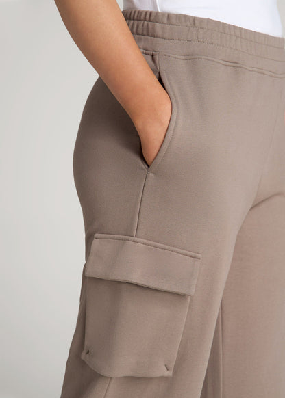 American Tall Women|Men French Terry Wide Leg Cargo Sweatpants for Tall Women in Portobello