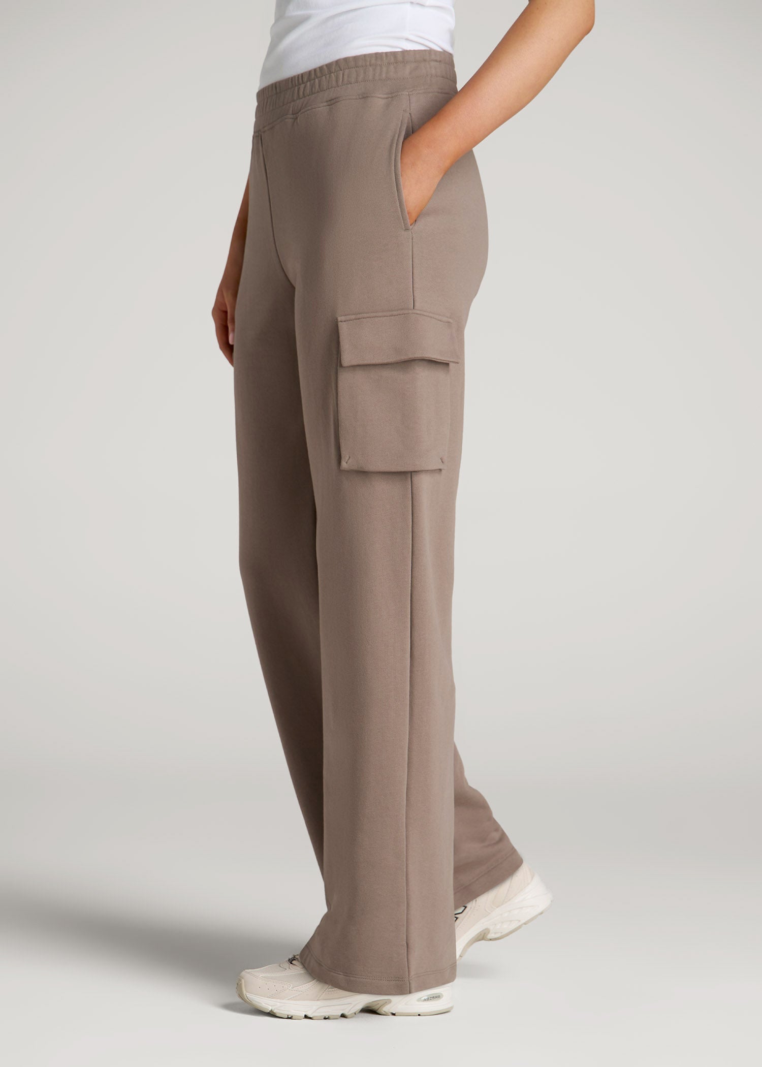 American Tall Women|Men French Terry Wide Leg Cargo Sweatpants for Tall Women in Portobello