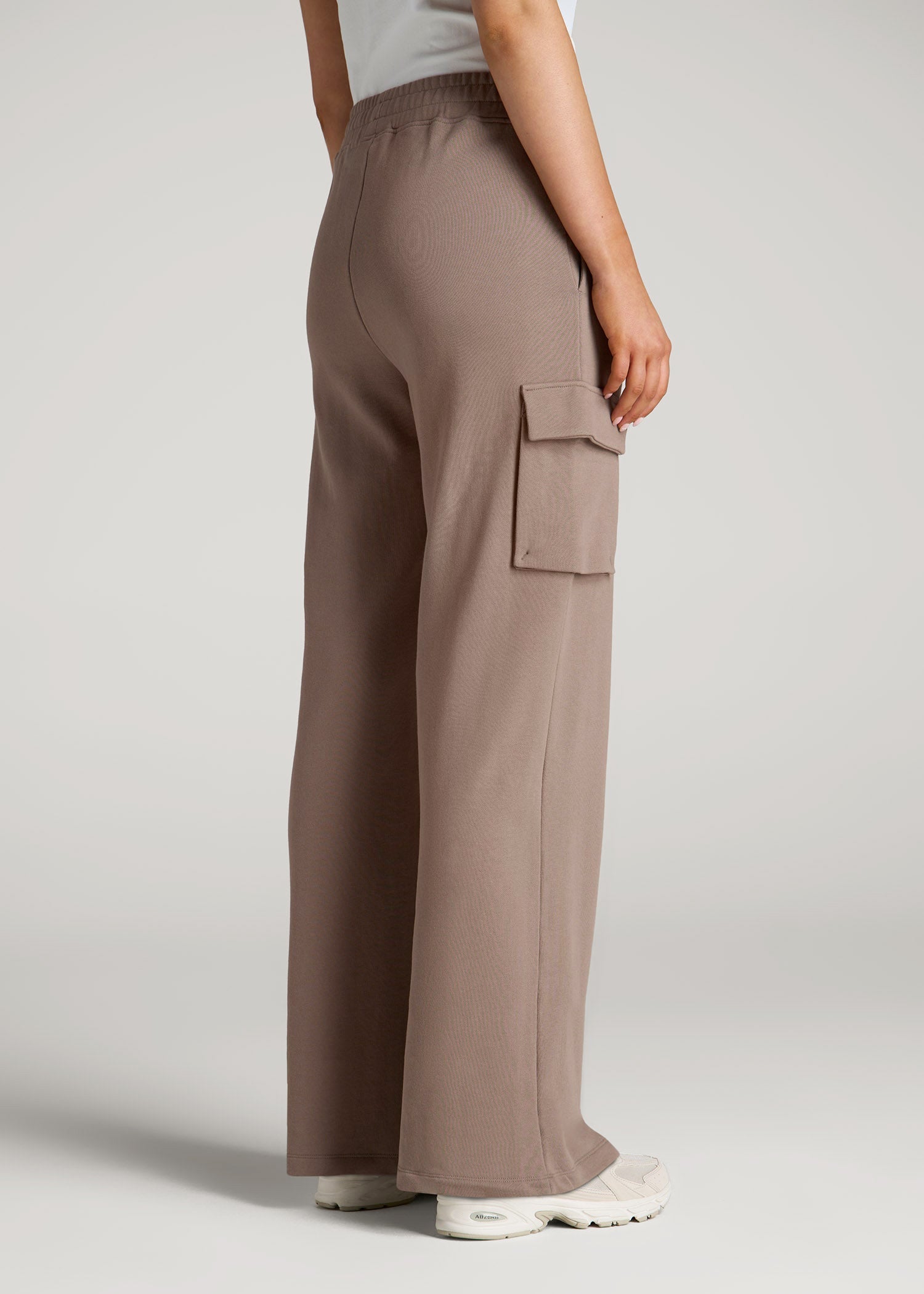 American Tall Women|Men French Terry Wide Leg Cargo Sweatpants for Tall Women in Portobello