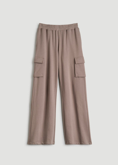 American Tall Women|Men French Terry Wide Leg Cargo Sweatpants for Tall Women in Portobello