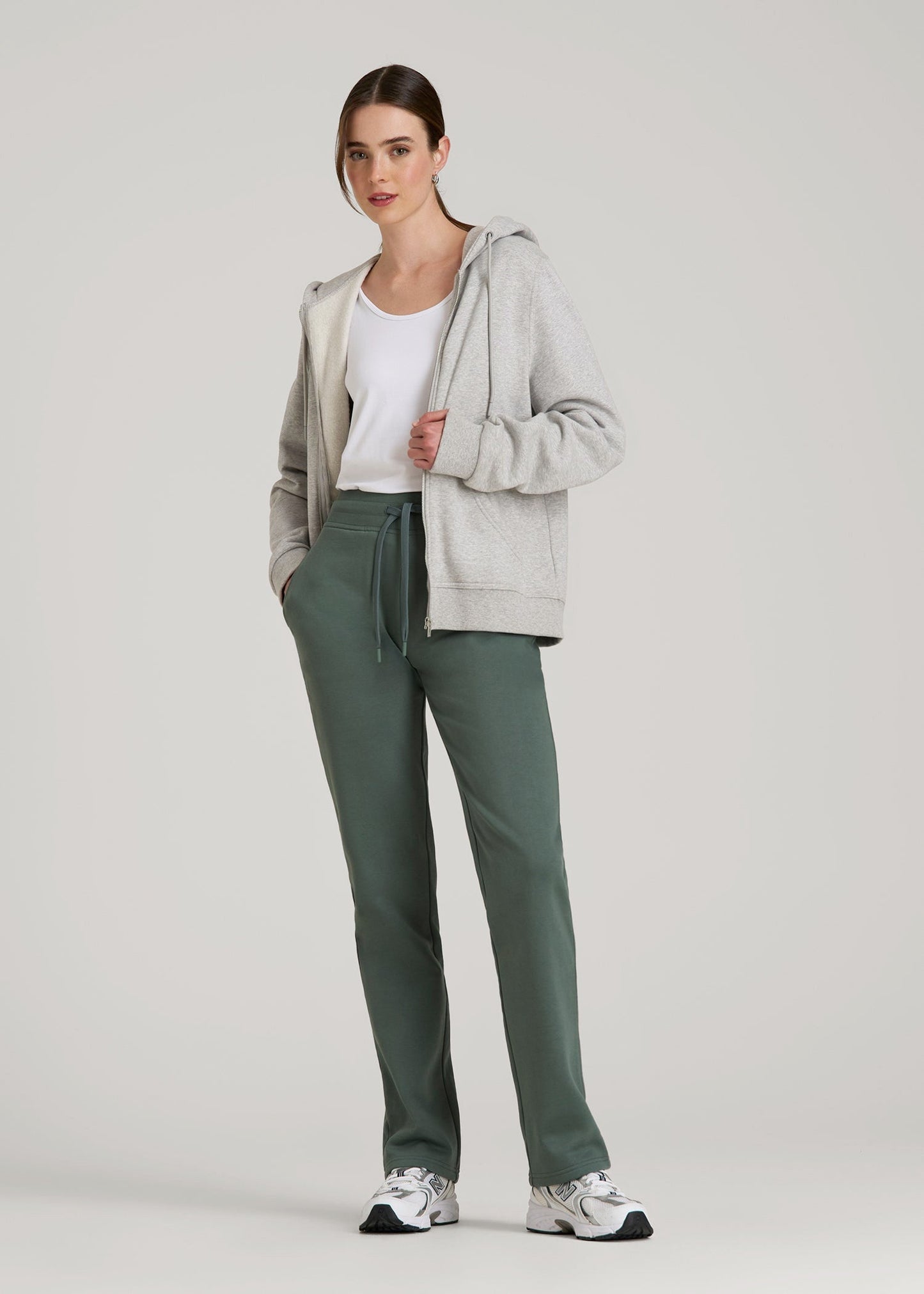 American Tall Women Wearever Fleece Open-Bottom Sweatpants for Tall Women in Balsam Green