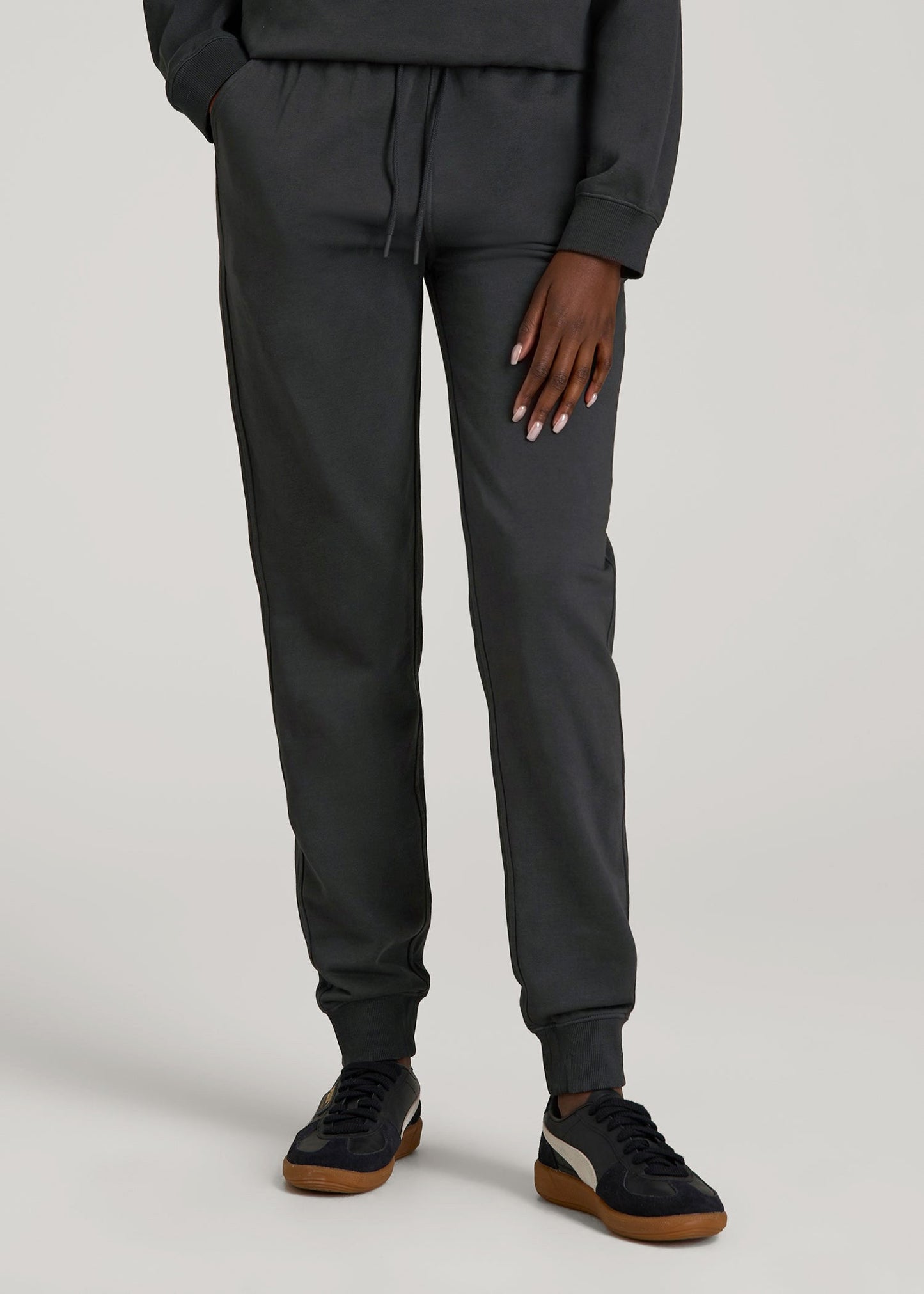 American Tall Women Garment Dyed Joggers for Tall Women in Washed Black