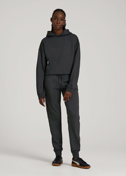 American Tall Women Garment Dyed Joggers for Tall Women in Washed Black