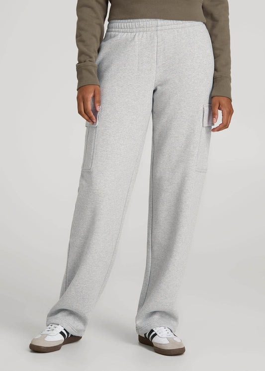 American Tall Women|Men Mid Rise Cargo Fleece Sweatpants for Tall Women in Grey Mix