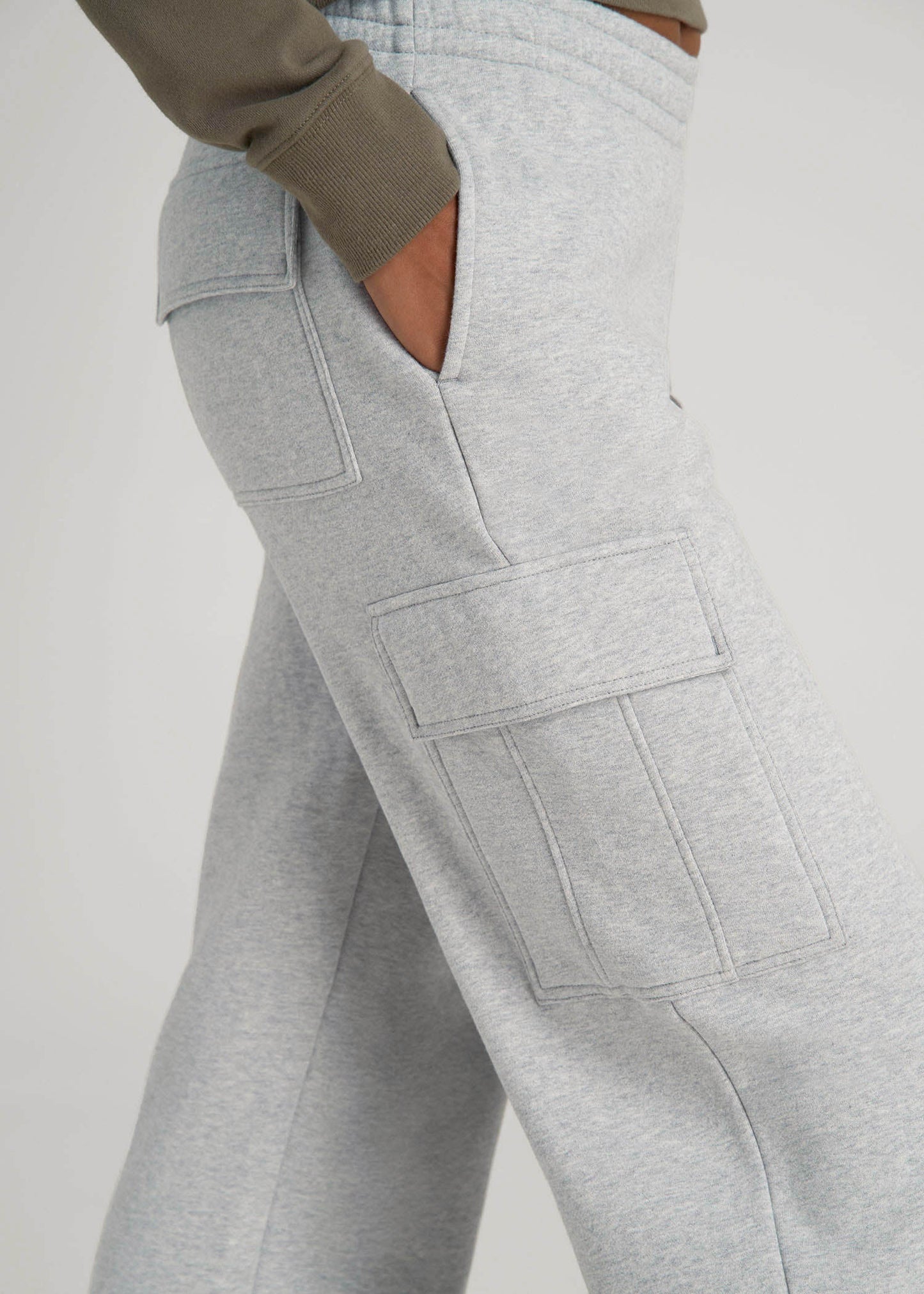 American Tall Women|Men Mid Rise Cargo Fleece Sweatpants for Tall Women in Grey Mix
