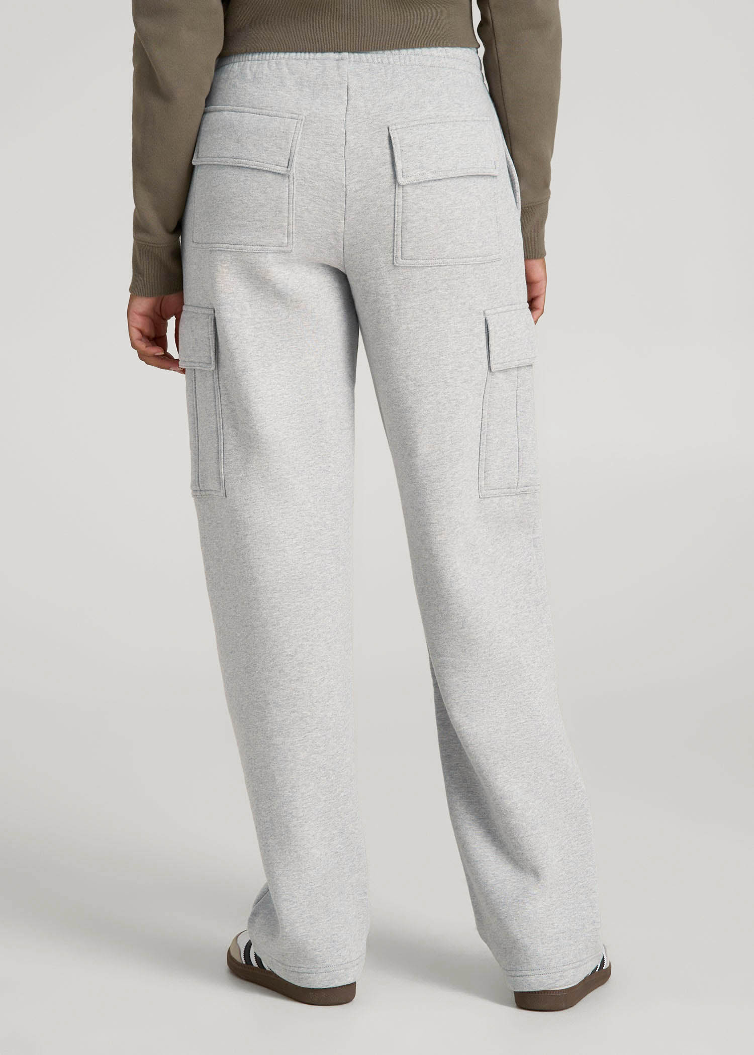 American Tall Women|Men Mid Rise Cargo Fleece Sweatpants for Tall Women in Grey Mix