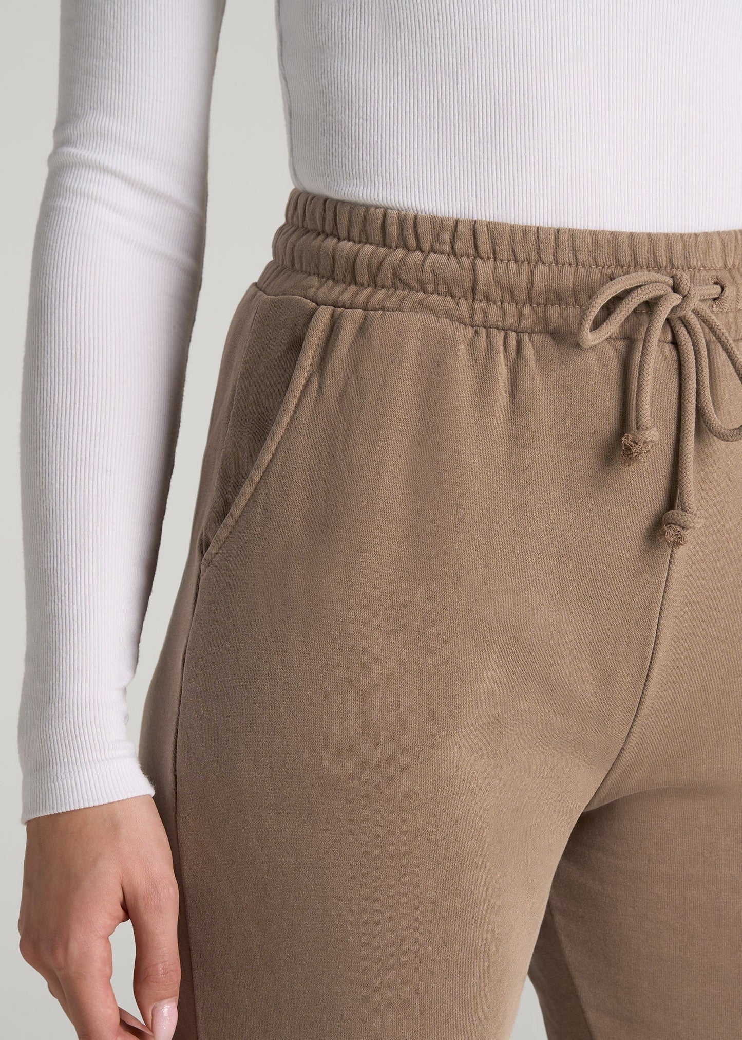 American Tall Women Wearever Fleece Slim Fit High-Waisted Garment Dye Sweatpants for Tall Women in Latte