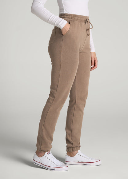 American Tall Women Wearever Fleece Slim Fit High-Waisted Garment Dye Sweatpants for Tall Women in Latte