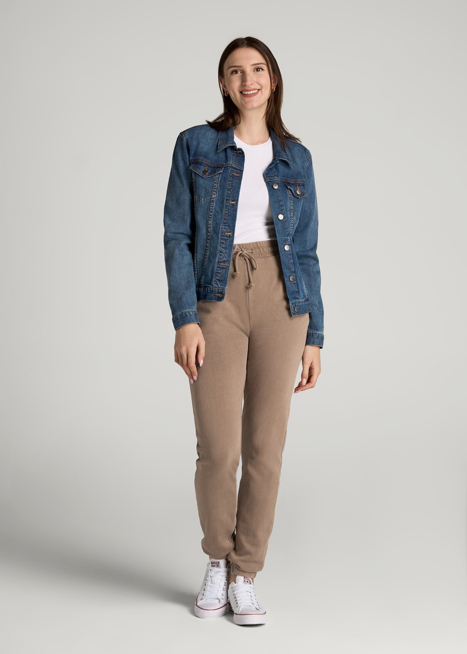 American Tall Women Wearever Fleece Slim Fit High-Waisted Garment Dye Sweatpants for Tall Women in Latte