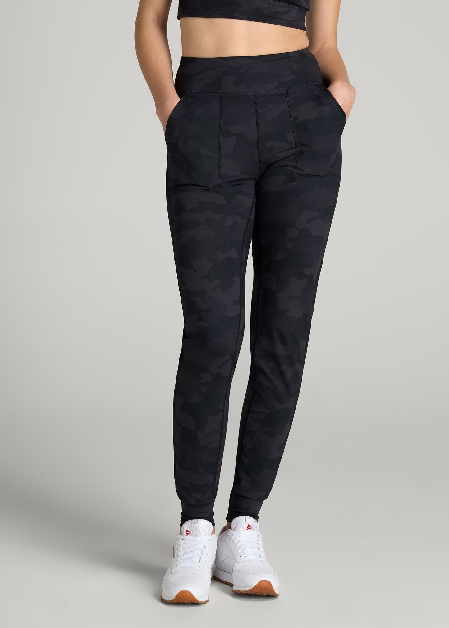 American Tall Women Balance Pocket Joggers for Tall Women in Grey Camo