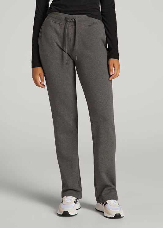American Tall Women Wearever Fleece Open-Bottom Sweatpants for Tall Women in Charcoal Mix