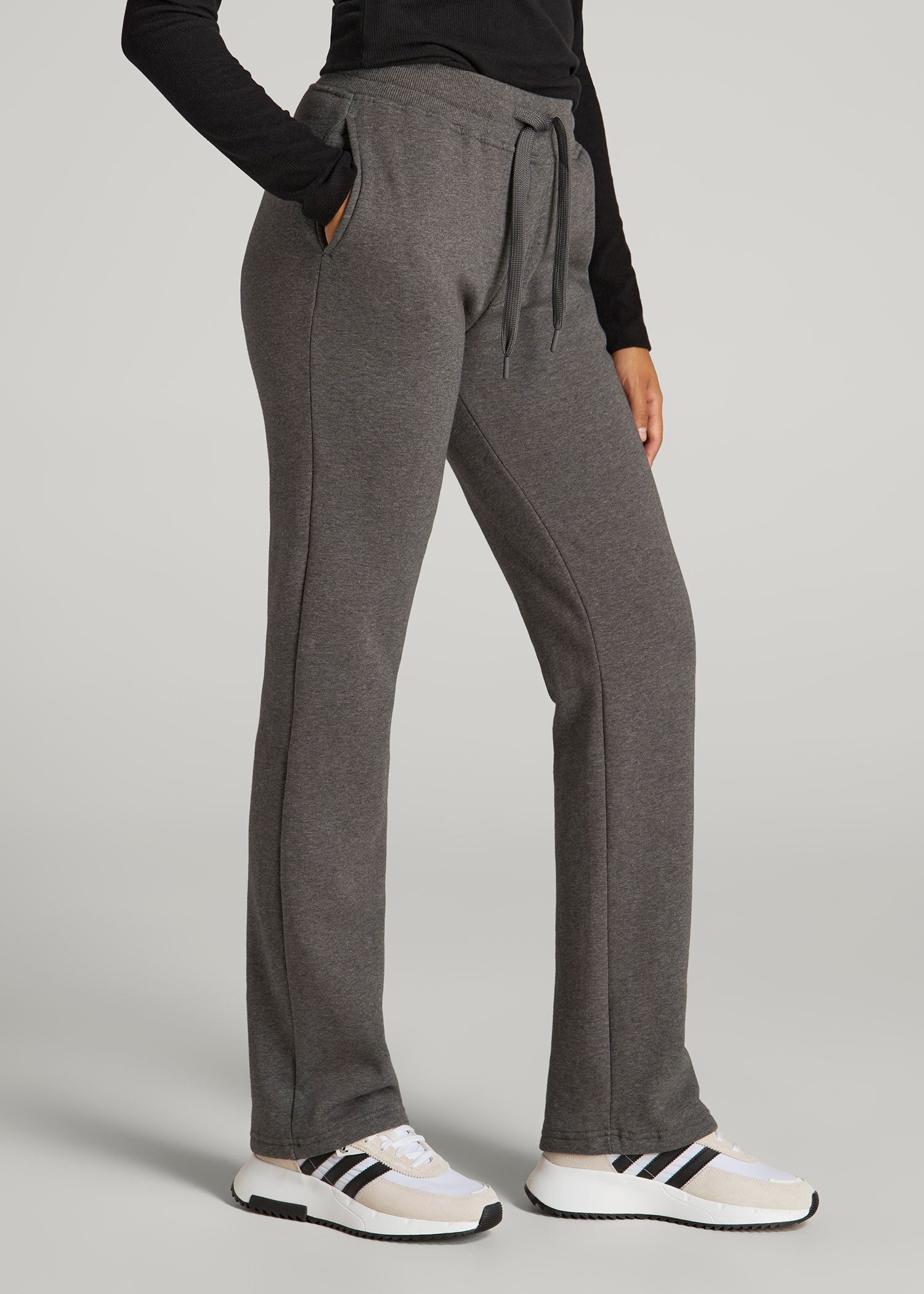 American Tall Women Wearever Fleece Open-Bottom Sweatpants for Tall Women in Charcoal Mix
