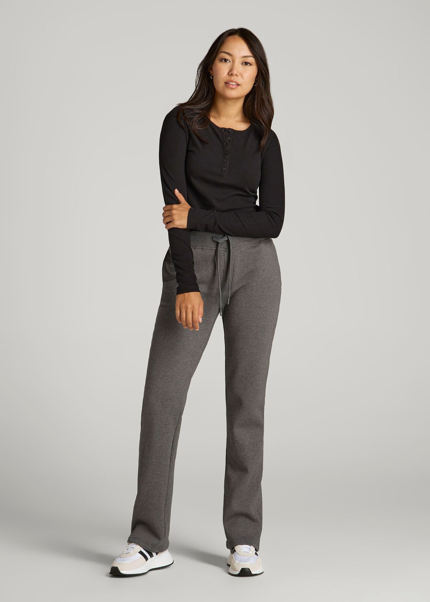 American Tall Women Wearever Fleece Open-Bottom Sweatpants for Tall Women in Charcoal Mix