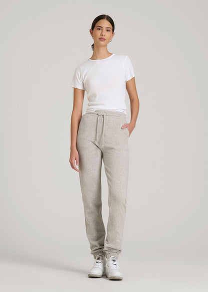 American Tall Women Wearever Fleece Slim Fit High-Waisted Garment Dye Sweatpants for Tall Women in Grey Mix